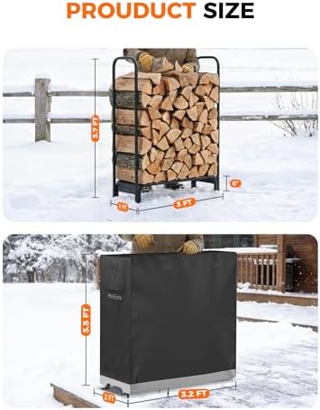 3ft Firewood Log Rack with Cover Outdoor, Heavy Duty Indoor Outdoor Firewood ...