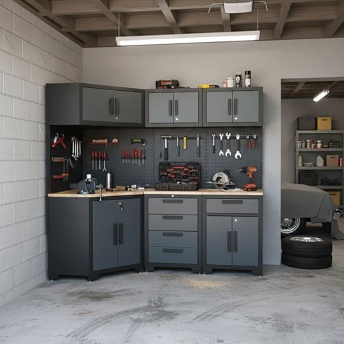 8-Pcs Garage Storage Cabinet System, Black and Grey