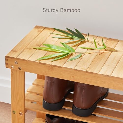 Pipishell 3 Tier Bamboo Shoe Rack Bench for Entryway, Natural