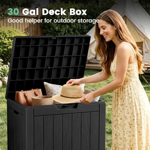 30 Gallon Outdoor Storage Box, Waterproof Resin Deck Box with Side Handles, L...