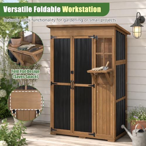 Outdoor Storage Cabinet, 51.4" W x 22.5" D x 70.5" H Tall Wood...