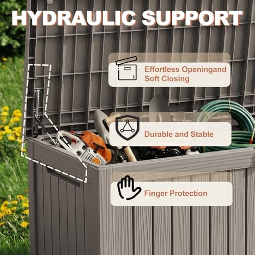 EFU Outdoor Storage Box 280 Gallon Deck Box, Waterproof Resin, Grey