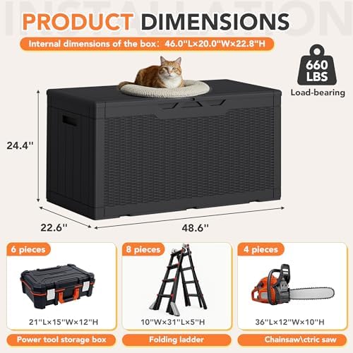 105 Gallon Deck Box Outdoor Indoor Waterproof Storage Box, Black