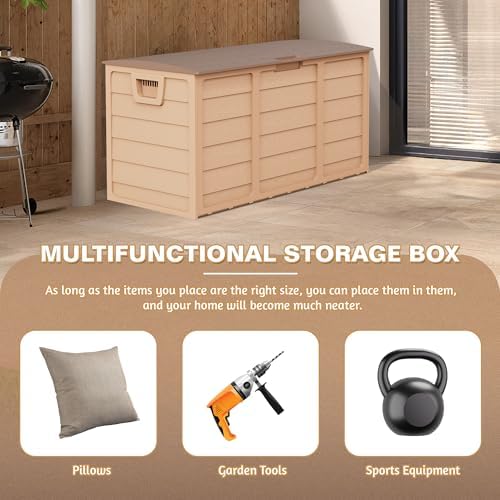75 Gallon Outdoor Deck Box - Heavy Duty Resin Storage with Lockable Lid, UV R...