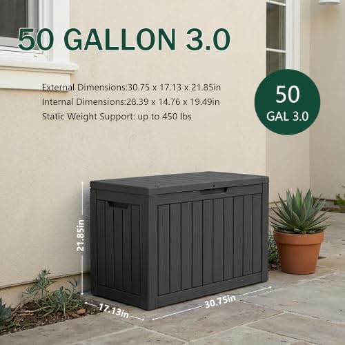 Outdoor Storage Box, 50 Gallon Waterproof Deck Box [Upgraded 3.0]