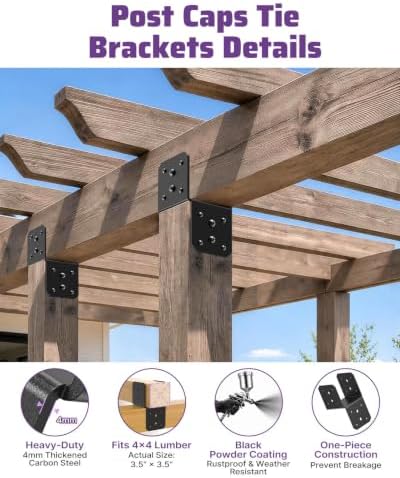 4x4 Black Joist Hanger Bracket, 4 Pack Wood Brackets, 4 MM