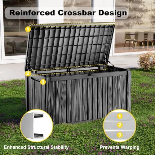 Vixzen 220 Gal Outdoor Storage Box Lockable UV Resistant Deck Box Black