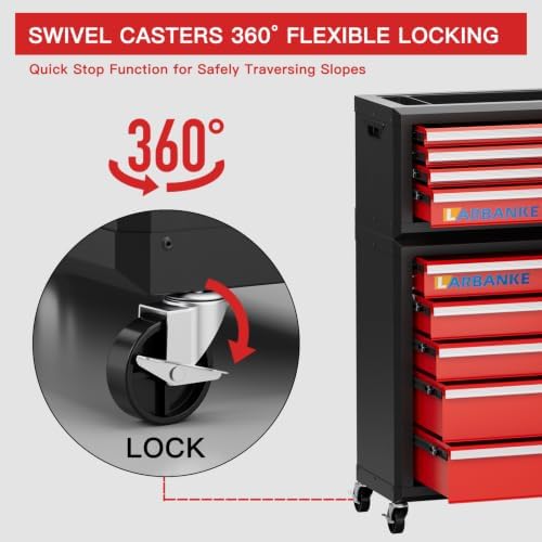 LARBANKE 9-Drawer Rolling Tool Chest with Wheels,Lockable Tool Cabinet
