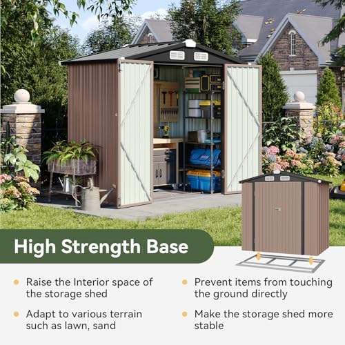 Aoxun 6'x4' Outdoor Storage Shed with Base, Brown