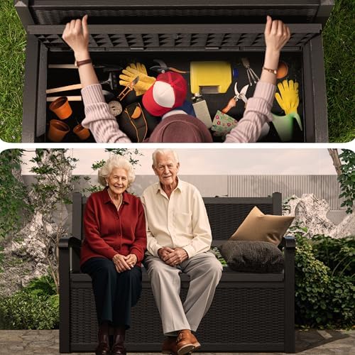 EasyUp 80 Gallon Outdoor Storage Bench Lockable Deck Box Outdoor Storage Box ...