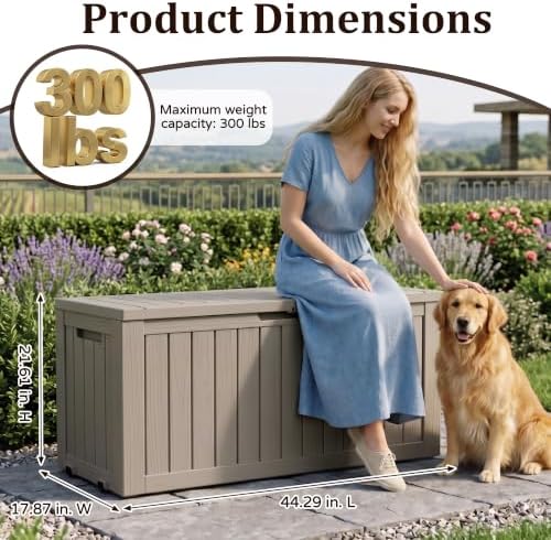 Outdoor Storage Box,100 Gallon Lockable Deck Box with Wheels,Grey