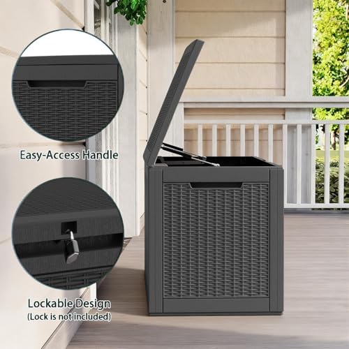100 Gallon Deck Box, Waterproof Resin Rattan Outdoor Storage Box Lockable for...