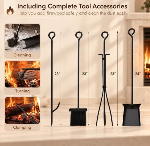 Tangkula 36'' Firewood Log Rack with 4 Tools Set for Indoor & Out...