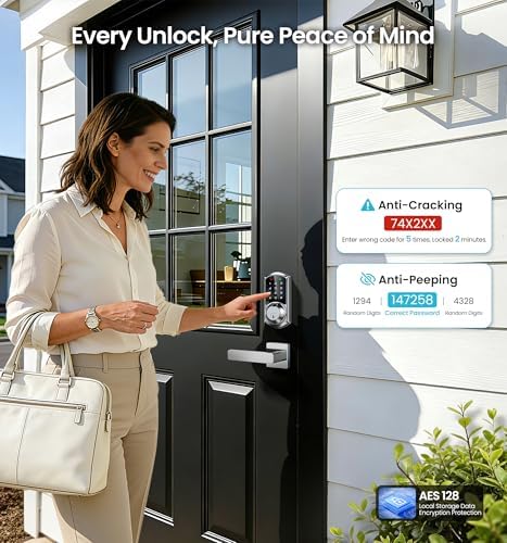 Veise VE07-L Fingerprint Smart Lock with 2 Lever Handles Set, Satin Nickel