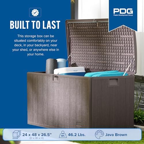 Plastic Development Group Outdoor Deck Box, Soft Close Lid, Java, 105 Gal