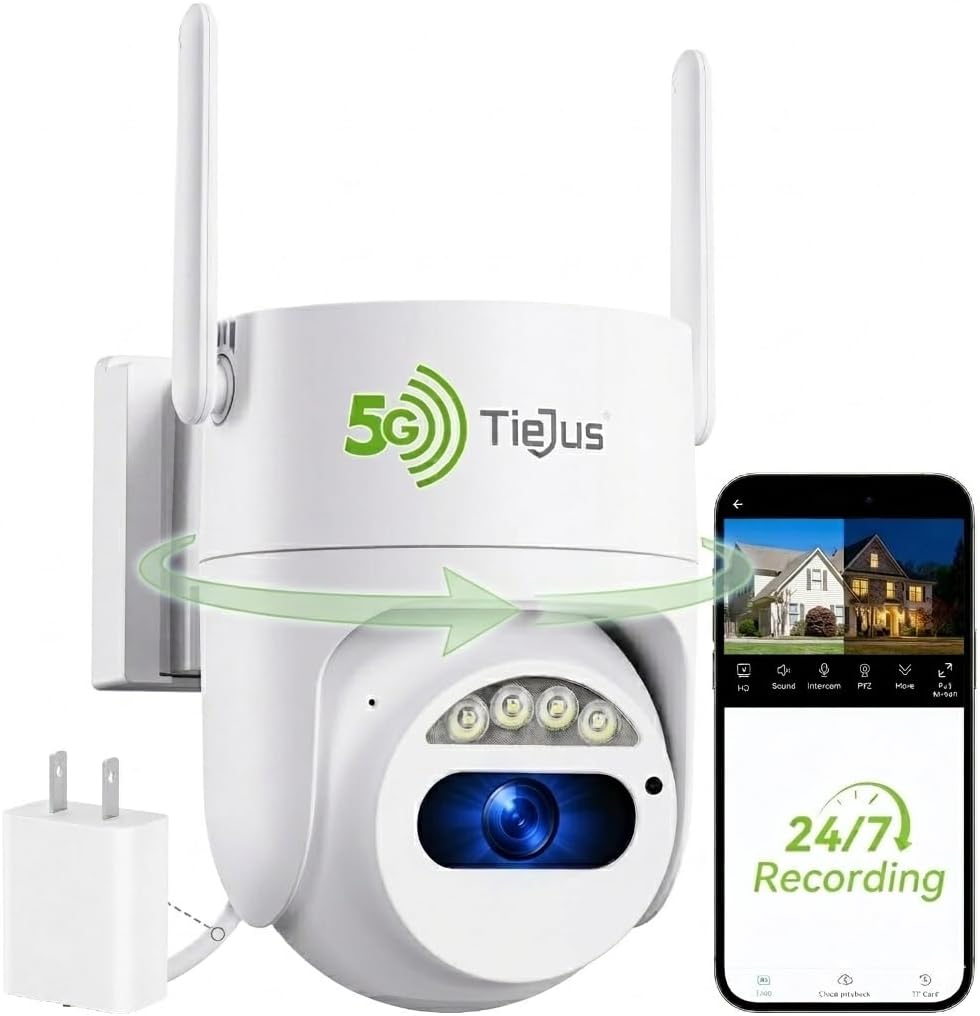 2K Wired Security Camera Outdoor 24/7 Recording, 5G/2.4G WiFi