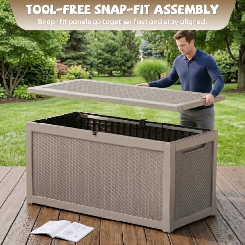 EasyUp 350 Gallon Deck Box Outdoor Storage Box, Grey