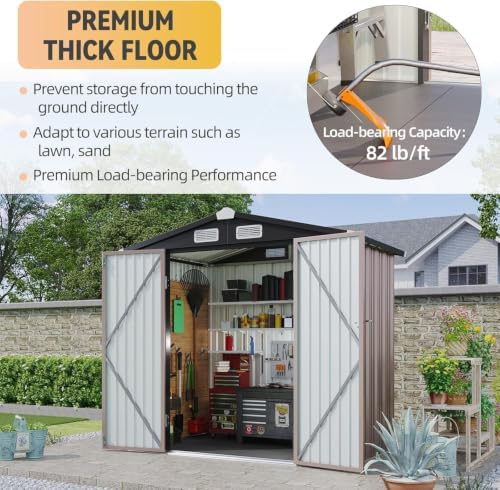 Aoxun 6x4FT Shed with Floor Galvanized Steel Outdoor Storage Shed (Brown)