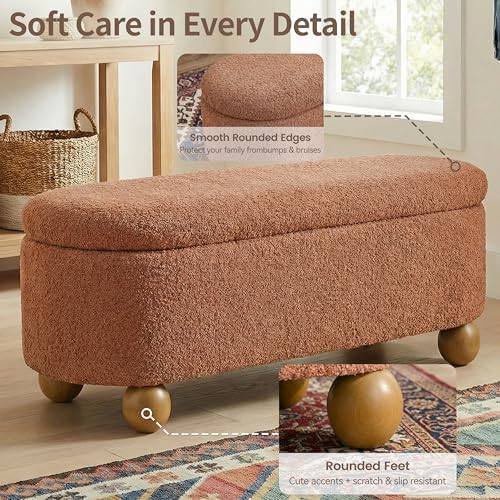 VKNOW 44.8" Storage Ottoman Bench End of Bed Bench with Hinge, Orange