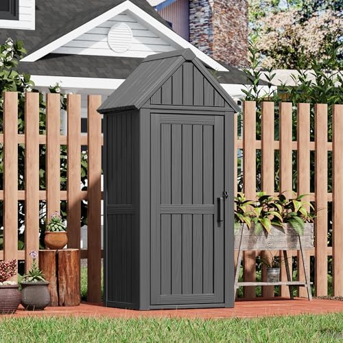 Fancyango Outdoor Resin Storage Cabinet Sturdy All-Weather Shed with Removabl...
