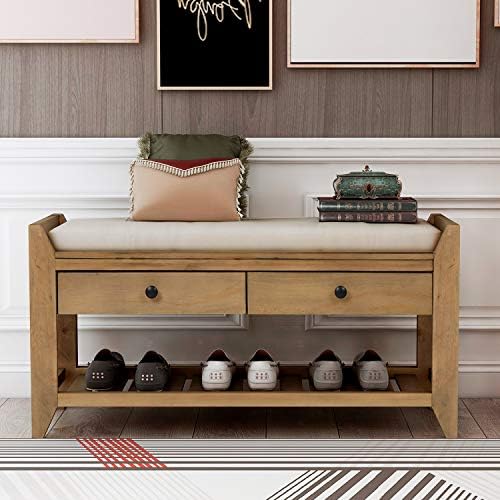 Merax Classic Wood Entryway Bench with Shoe Storge Wood Bench for Hallway Fro...