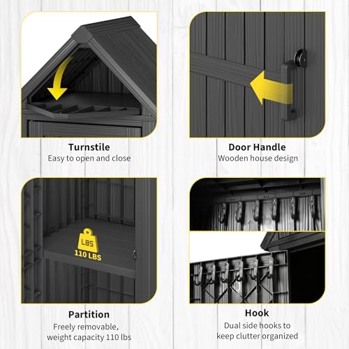 Fancyango Outdoor Resin Storage Cabinet Sturdy All-Weather Shed with Removabl...