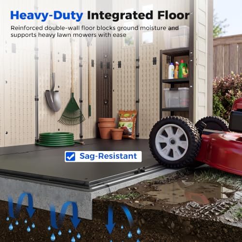HOMSHADE 8x8 FT Resin Outdoor Storage Shed with Floor, Plastic Garden Shed