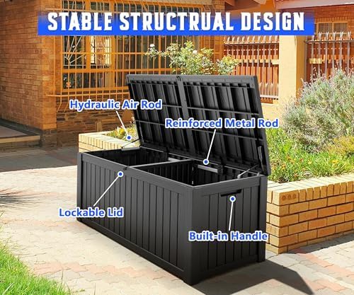 150 Gal Deck Box,Outdoor Storage Box Waterproof Lockable,Gas Lift,Black