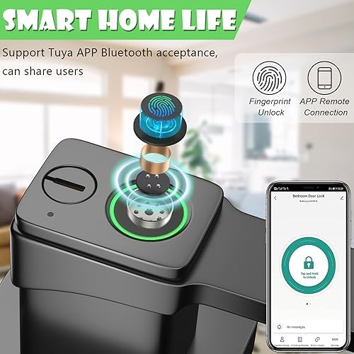 FITNATE Fingerprint Door Lock App Control, Keyless Entry Smart Knob, Black