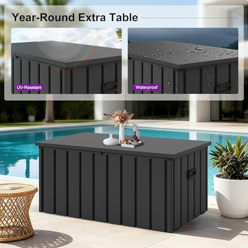 PURPLE LEAF Outdoor Deck Box 150 Gallon, Waterproof Lockable Storage, Gray