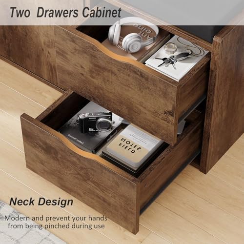 LVB Entryway Shoe Bench, Rustic Storage Bench with Cushioned Seating