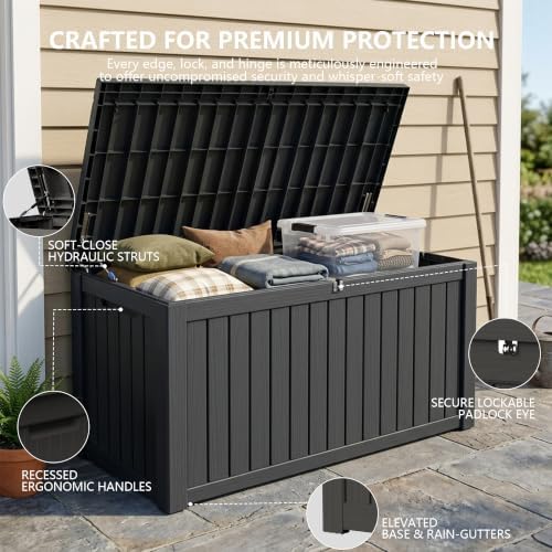 Outdoor Storage Box,180 Gallon Waterproof Deck Box [Upgraded 3.0]