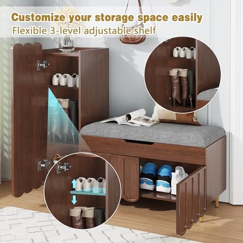 3More L-Shaped Entryway Shoe Bench with Cushioned Seat, Brown