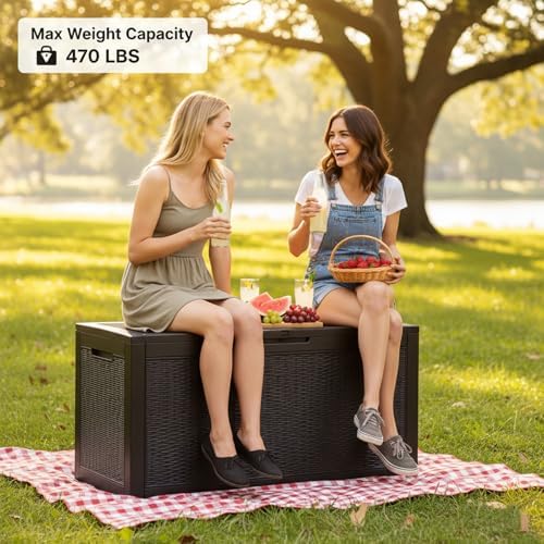 102 Gallon Resin Outdoor Storage Box, Waterproof Deck Box with Lockable Lid, ...