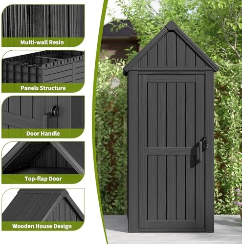 Outdoor Storage Shed, Waterproof Storage Cabinet with Sloping Roof and Lockab...