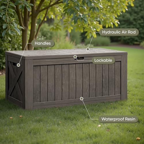 Flamaker Internal 120 Gallon Deck Box Waterproof, Large Outdoor Storage Box