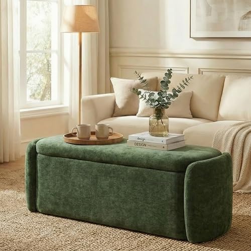 VKNOW Storage Bench, Upholstered Storage Ottoman Bench with Hinge, Green