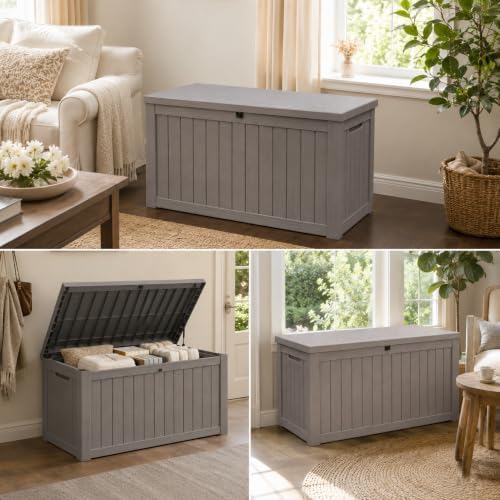 Outdoor Storage Box Resin Deck Box Waterproof Gray Brown 146 Gallon