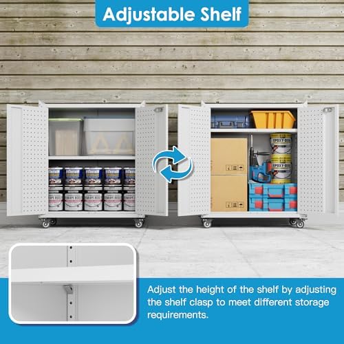 Reemoon Steel Garage Storage Cabinet with Wheels and 2 Lockable Doors, Metal ...