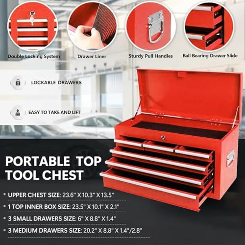 8 Drawers Rolling Tool Chest, 2-in-1 Detachable Metal Tool Storage Cabinet wi...