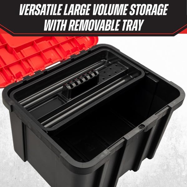Stalwart Extra Large Plastic Tool Box Organizer, Red,18.7”