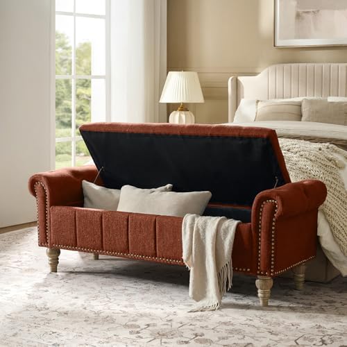 HULALA HOME Farmhouse Storage Bench, Burn-Brick