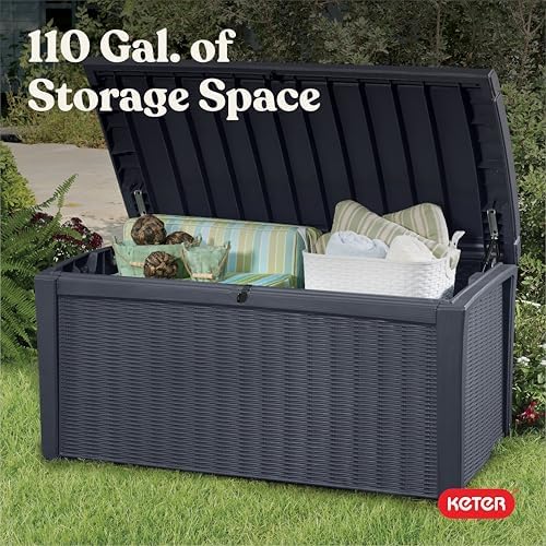 Keter Borneo Outdoor Storage Deck Box, 110 Gallon, Grey