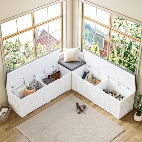 L Shape Corner Bench with Storage, Breakfast Nook Bench, Flip-Top Shoe Storag...