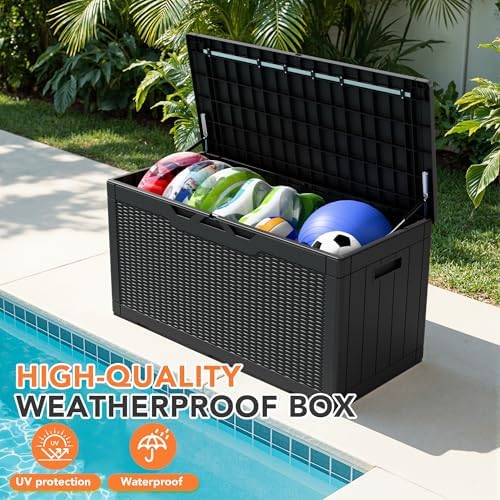105 Gallon Deck Box Outdoor Indoor Waterproof Storage Box, Black