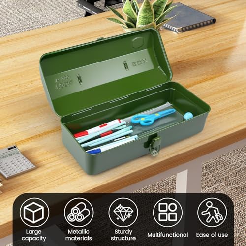 15 Inch Metal Tool Box with Lock - Portable Heavy Duty Workshop Tool Storage ...