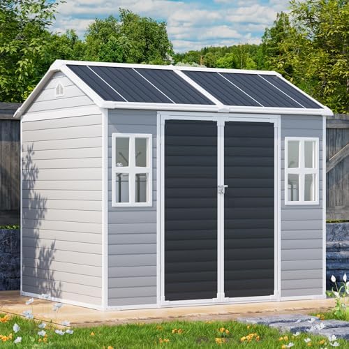 Outdoor Resin Storage Shed 8x6x7 FT with Floor 2 Windows, Reinforced Frame La...