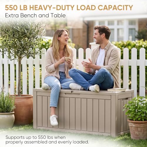 150-Gallon Lockable Deck Boxes, Waterproof Outdoor Storage Box for Patio