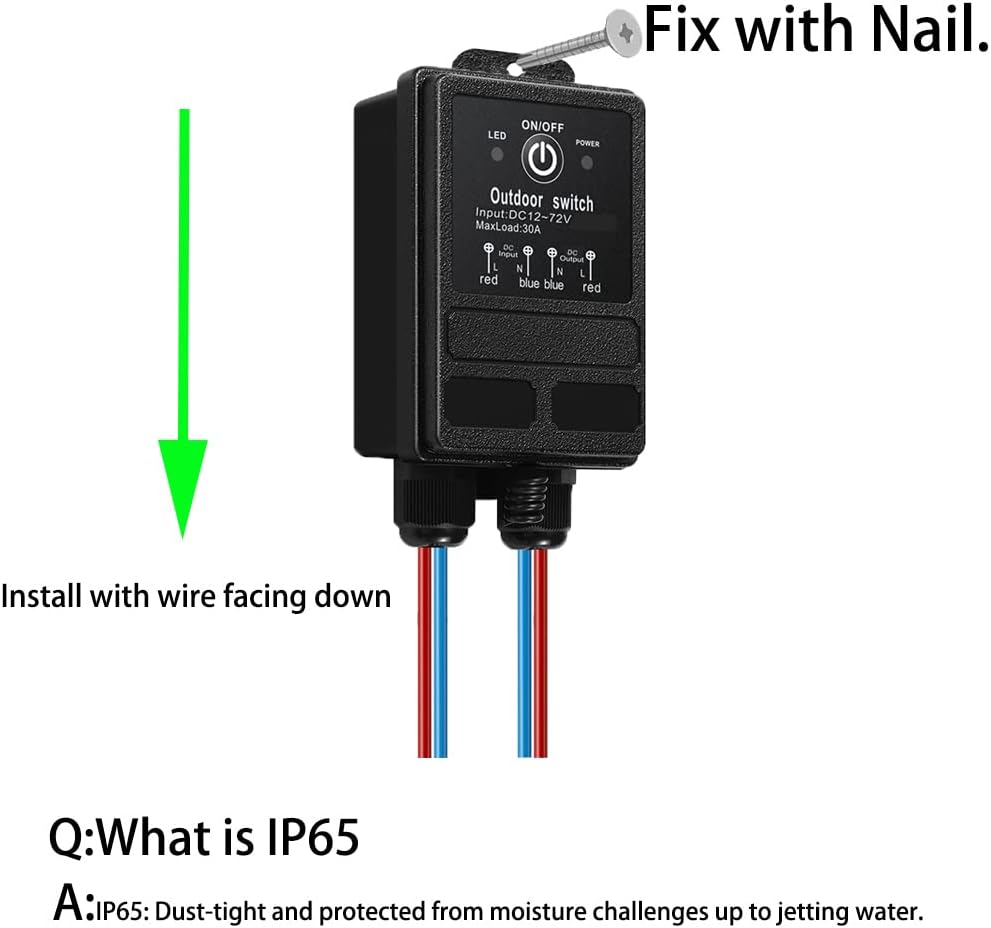 Wireless Remote Control Switch DC12V-72V 30A Relay Remote Switch