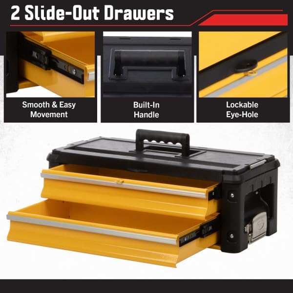 Stalwart Stackable Rolling Tool Box with Wheels, Yellow, 19.1 x 11.2 x 32in